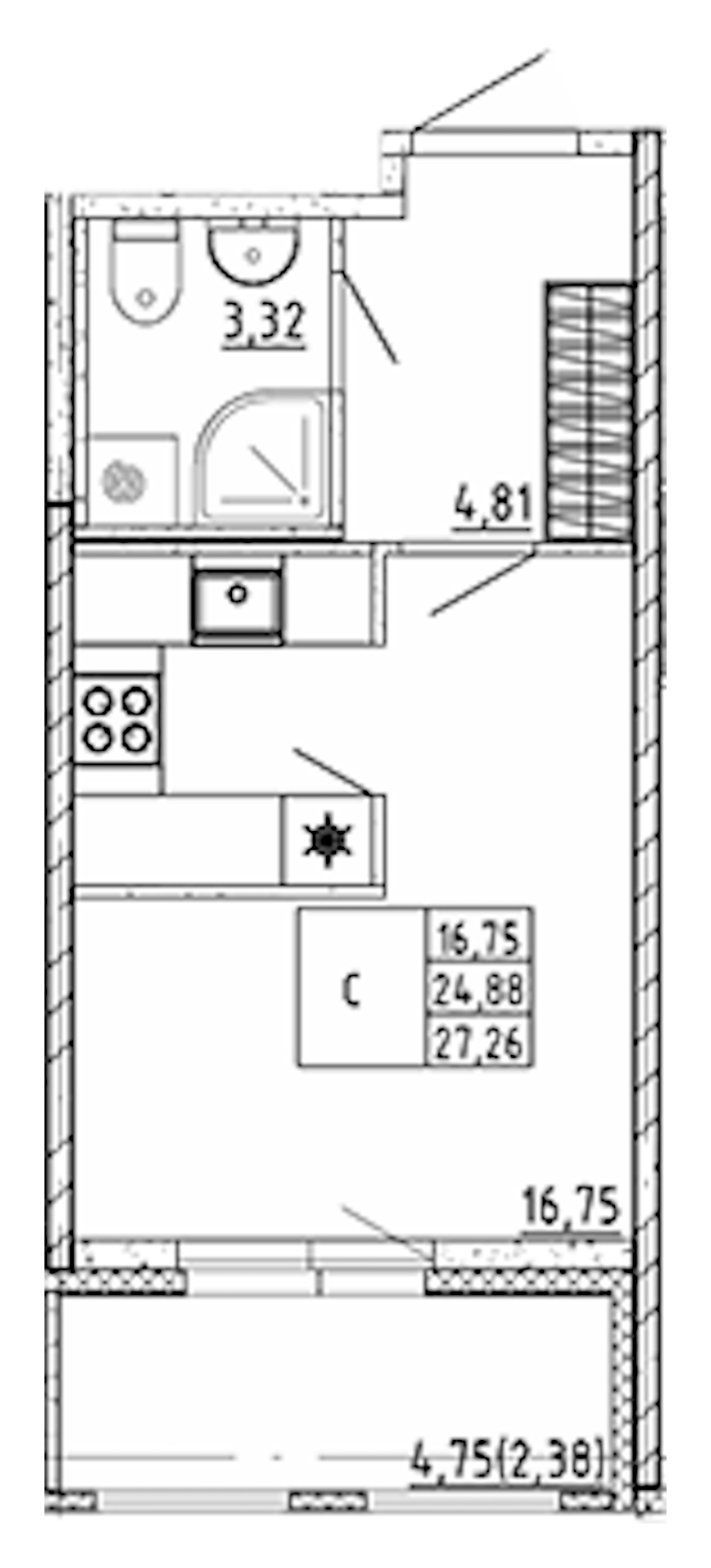 Квартира студия 27.26 м², 6/12 эт., ЖК «UP! Квартал Воронцовский»